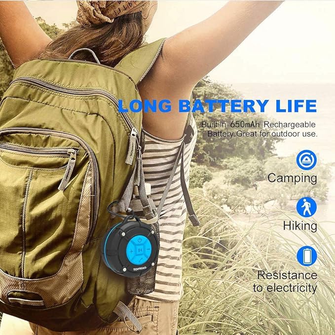 Portable Shower Speaker, IPX7 Waterproof Wireless Outdoor Speaker with HD Sound, 2 Suction Cups, Built-in Mic, Hands-Free Speakerphone for Bathroom, Pool, Beach, Hiking, Bicycle