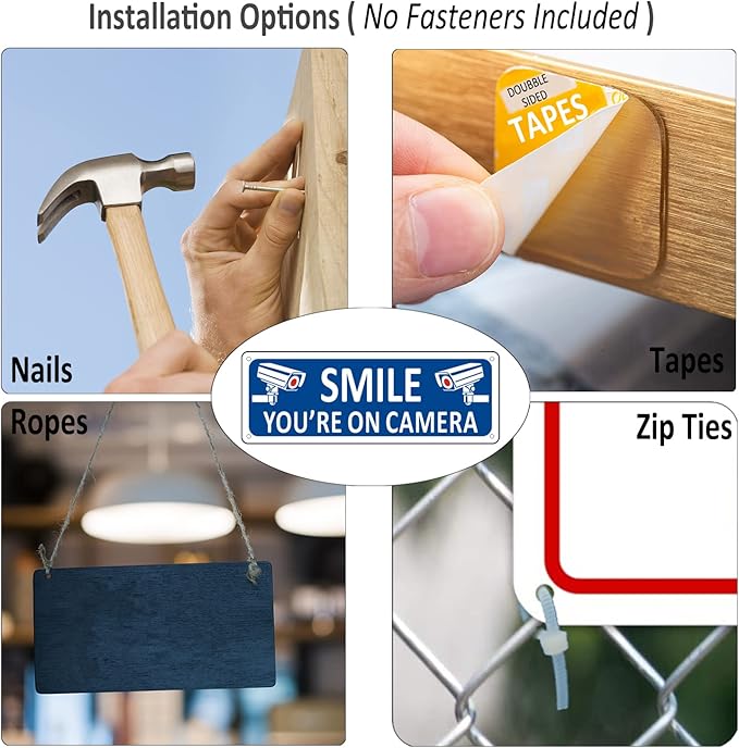 Bagstar (2 Pack) Heavy-duty Metal Smile You're on Camera Sign, 10" x 3.5" Aluminum Video Surveillance Sign, Camera Warning for Home Security, House, Business, Yard, Outdoor
