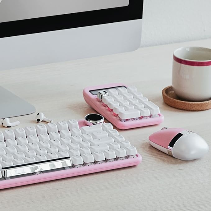 AZIO IZO Wireless Mechanical Calculator & Number Pad (Pink/Silver) - Bluetooth 5.0 & USB, Gateron-Red Mechanical Switch, 9 Backlight Modes, Rechargeable, PC & Mac Compatible, Pink Blossom (IN408)