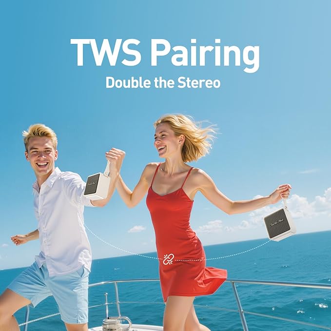 Bluetooth Speaker Portable IP67 Waterproof with 3 Colorful LED Lights TWS Pairing Support Wireless/Aux Cable/SD Card/U Disk Input for Outdoor/Home/Party/Bathroom (White)