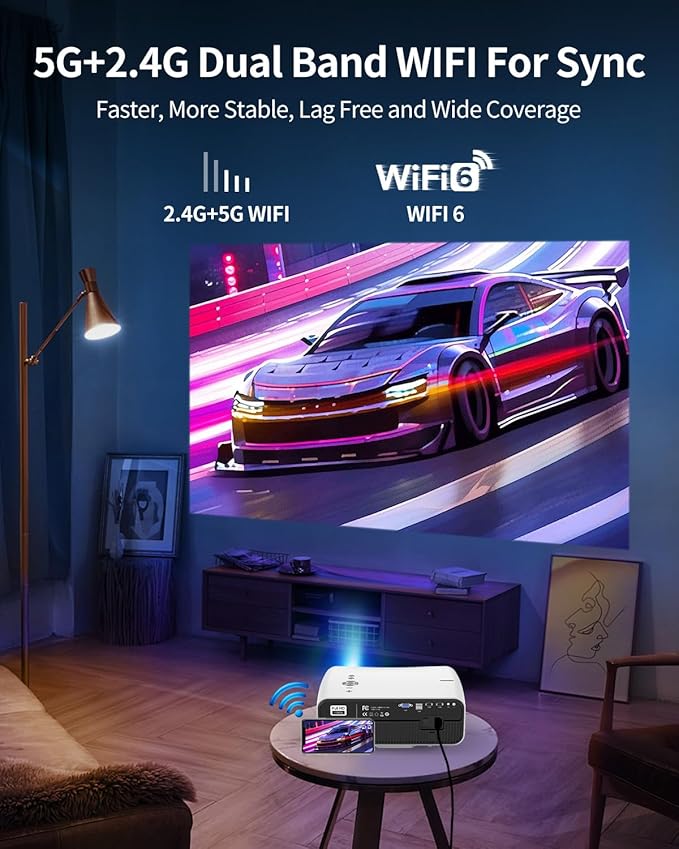 WiFi Bluetooth Movie Projector Indoor 4K, with 2 HDMI ARC, 2 USB, Auto Focus, Smart Android LED Daytime Home Theater Projectors Apps Zoom Keystone for Church, Bedroom, Living /Conference Room, Ceiling