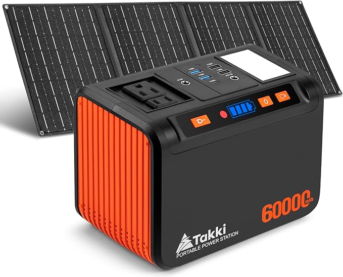 Takki Solar Generator 250W Portable Power Station with 40W Solar Panels 222Wh Pure Sine Wave Camping Lithium Battery Power Bank with AC 110V Outlet for Camping Home Use Emergency Outdoor