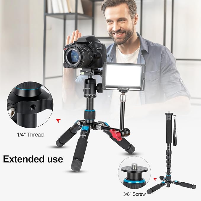 Koolehaoda Mini Desktop Tripod, 20" Aluminum Portable Small Tripod with 360° Ball Head and Bag for DSLR Camera, Video Camcorder.Load up to 11lbs / 5kg - (Blue)