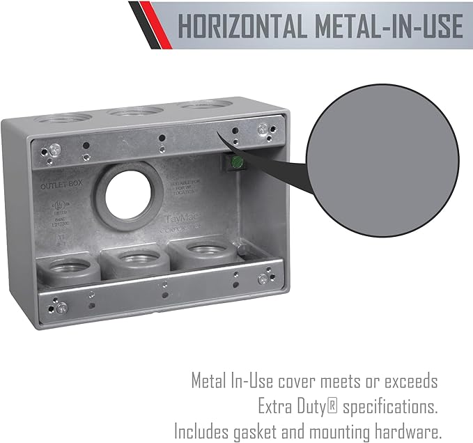 TayMac TB750S 3-Gang Weatherproof Box with Seven 1/2 in. Outlets, Gray