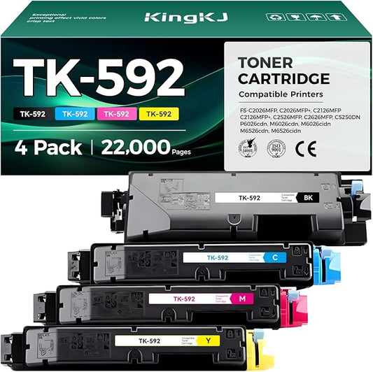 TK-592 TK592 Toner Cartridge Set 4-Pack Replacement Compatible with Kyocera ECOSYS P6026cdn M6026cdn M6026cidn M6526cdn M6526cidn FS-C2026MFP C2026 C2126MFP C2126MFP+ C2526MFP C2626MFP C5250DN Printer