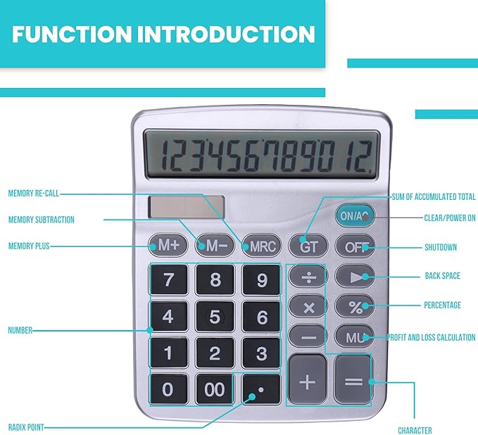 LICHAMP Desk Calculators with Big Buttons and Large Display, Office Desktop Calculator Basic 12 Digit with Solar Power and AA Battery (4 Packs Included), 4 Bulk Pack