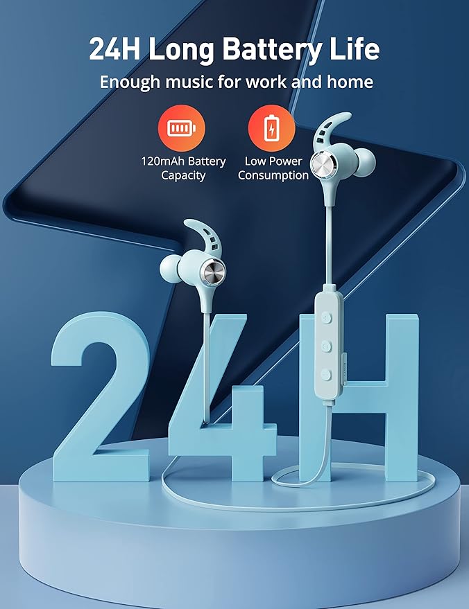 Wireless Headphones, Bluetooth 5.2 Stereo aptX Wireless Earbuds Bass Bluetooth Earbuds Bulit-in Mic with 16H Playtime, Magnetic, IPX7 Waterproof Perfect for Sport, Gym