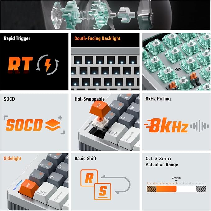 nuphy Halo65 HE Rapid Trigger Gaming Keyboard, 65 Percent 67 Keys Wired Magnetic Switches Keyboard, Hall Effect Keyboard, Hyper-Fast Adjustable Actuation, RGB Hot-swappable, 8K Hz Polling Rate