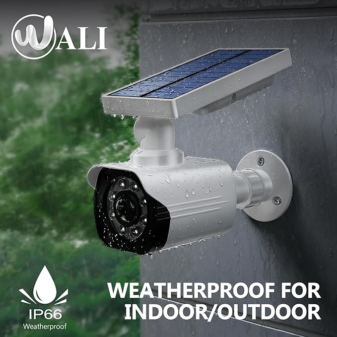 WALI Dummy Fake Camera, Security Camera with Motion Sensor Light, Simulated Surveillance Security CCTV Dome Camera Indoor Outdoor (TCW2-SOL), 2 Packs, White-Solar