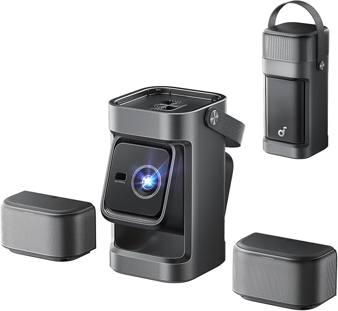 soundcore Nebula P1 Portable GTV Projector with Detachable Speakers, 650 ANSI Lumens, 1080P, 20W Truly 2.0 Surround Sound, Dolby Audio, Built-In Gimbal, Auto Adjustment, 180" Big Screen, Carry Handle
