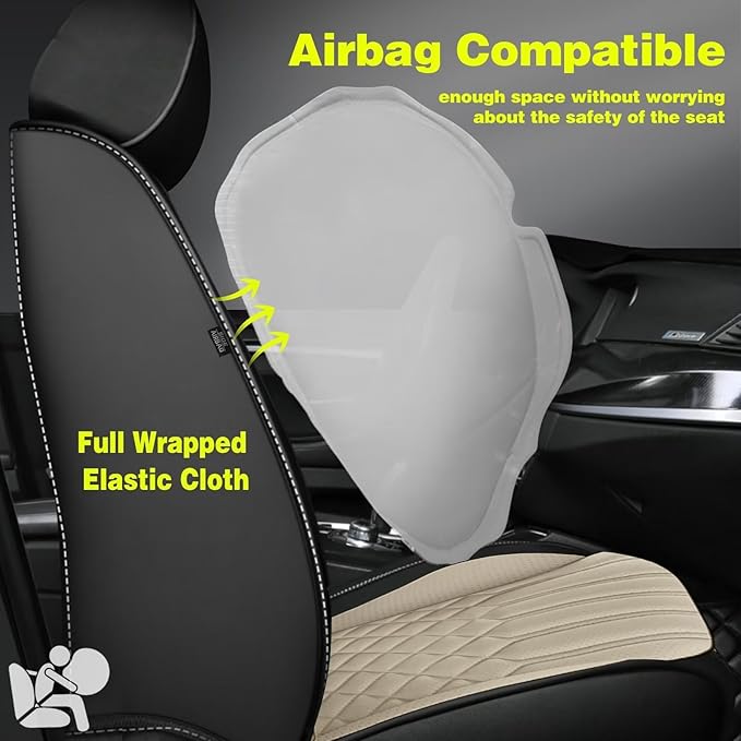 TTX Car Seat Covers 2 Front Seats Fit for Kia Sportage 2009-2026 Breathable Leather Seat Protector with Airbag Compatible Automotive Seat Cushions Cover with Beautiful Patterns (Beige)
