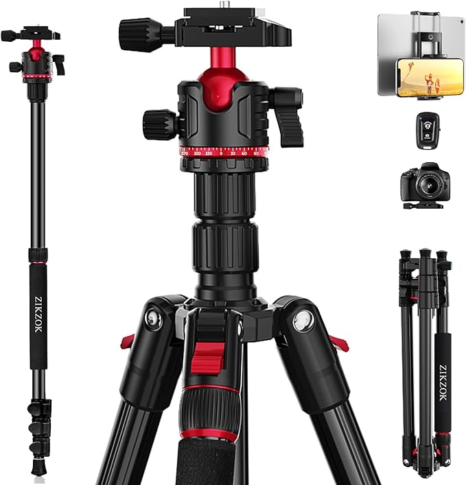 Camera Tripod, Lightweight Travel Outdoor DSLR Tripods Aluminum Tripod/Monopod, 360°Ball Head Detachable, Tripod for iPhone, ipad, DSLR,Tablet with Carry Bag