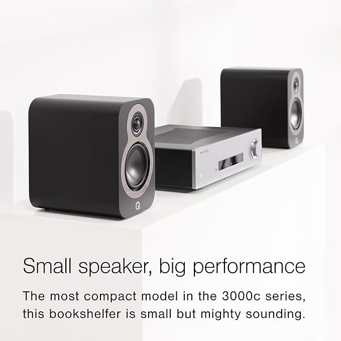 Q Acoustics 3010c Compact Bookshelf Speakers Pair Satin Black - 2-Way Reflex Enclosure Type, 4" Bass Driver, 0.9" Tweeter - Stereo Speakers/Passive Speakers for Home Theater Sound System