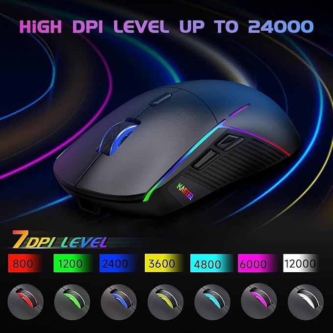 FFJ Wireless Gaming Mouse, 24000 DPI, Tri-Mode 2.4G/USB-C/Bluetooth 5.3 Gaming Mouse Wireless, RGB Programmable Mouse Gamer, 75Hrs Battery Life, Rechargeable Gaming Mice for PC, Mac, PS5, Xbox - Black