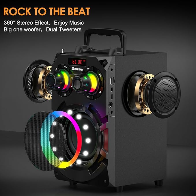 60W Bluetooth Speaker, Party Speakers Wireless with 8000mAh Battery & Subwoofer, Bluetooth 5.0, Deep Bass, 2.1 Surround Sound & Phone Stand for Home, Outdoor, Camping (Black)