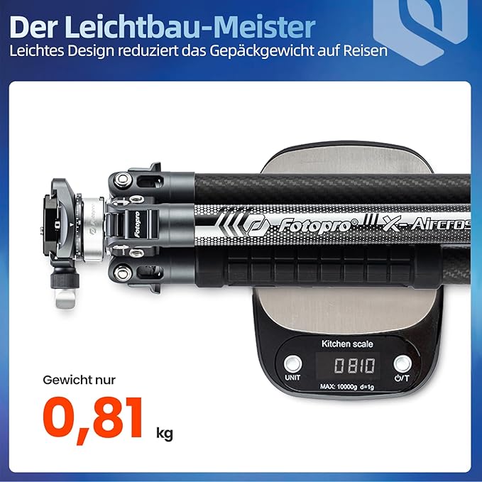 Fotopro Carbon Fiber Tripod 1.7lbs Ultralight 62 Inch Portable Compact Travel Tripod for Camera DSLR Load up to 22lbs X-Aircross 3 Lite Grey