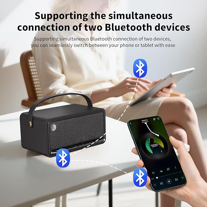 Edifier Retro Wood Bluetooth Speaker, Wireless Portable Speakers with 40W Hi-Res Audio, Stereo Pairing ConneX App, USB and TF Card Black