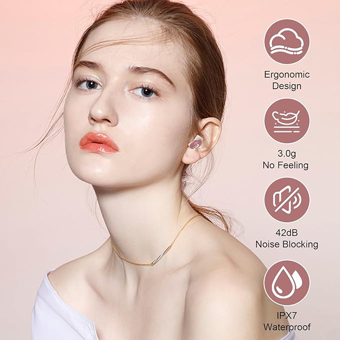 Sleep Earbuds Bluetooth 5.4 Smart Touch Screen in Ear Ear Buds, 48H Mini Sleep Headphones Small Design for Side Sleepers, Clear Calls, 5 EQ Modes, IPX7 Waterproof Earphones, Rose Gold Earbuds