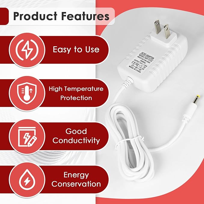 2 Pcs Power Cord for Alexa Dot 3rd / 4th / 5th Gen 2022, Echo Show White Charger Cable - 1.5M Long Power Adapter