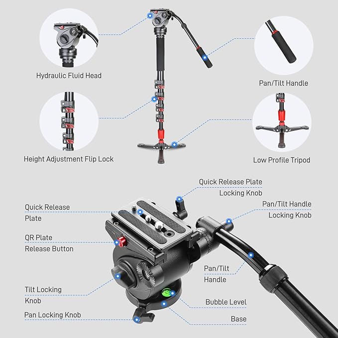 GVM Tripod for Camera 74.8" Tall Camera Tripod Monopod, Professional Heavy Duty Compact Camera Stand for Phone Adjustable Multi-Angle Shot for Video Recording DSLR, Spotting Scope Telescope Binocular