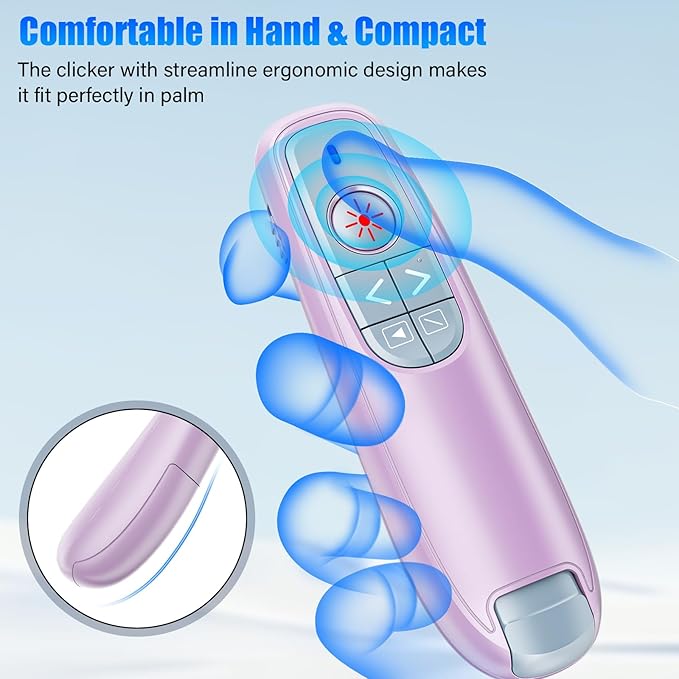 Presentation Clicker Wireless Presenter Remote Clicker, USB C PowerPoint Clicker for Presentation with Laser Pointer, RF 2.4GHz Computer Pointer Clicker Slide Advancer for Mac