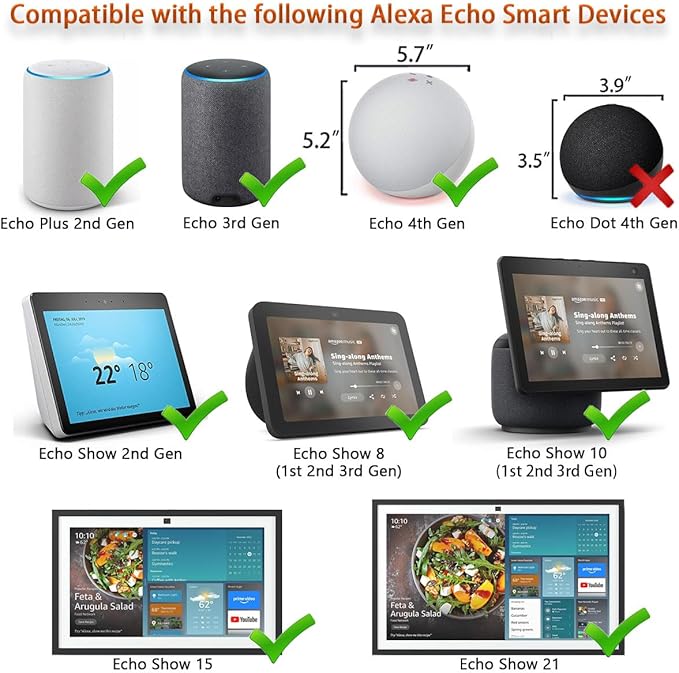 30W Power Cord Replacement for Echo Show 8 (1st 2nd 3rd Gen), Show 10 (3rd Gen), Show 15/21, Echo 3rd 4th Generation Power Adapter, Alexa Wall Charger Cable 6.6ft