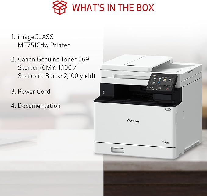 Canon imageCLASS MF751Cdw - Wireless Duplex Color Laser Printer, Multifunction with Copier, Scanner, Automatic Document Feeder, Mobile Ready, 3 Year Limited Warranty, 35 PPM, White