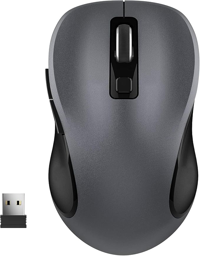 WisFox 2.4G Wireless Mouse for Laptop, Ergonomic Computer Mouse with USB Receiver and 3 Adjustable Levels, 6 Button Wireless Mice for Windows Mac PC Notebook (Grey)