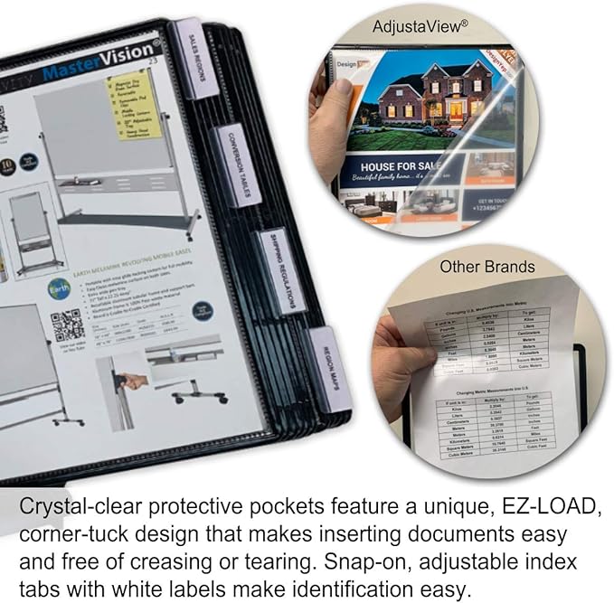 Ultimate Office AdjustaView 20-Pocket Desk Reference Organizer with Easy-Load Pockets and Compact Weighted Base for Stability, Black Pockets