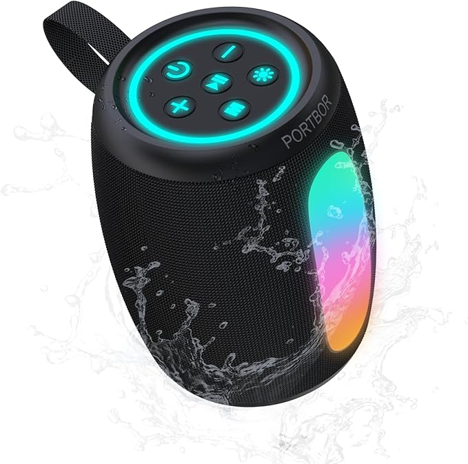 Portable Bluetooth Speaker with Lights, Powerful Sound, Stocking Stuffers, IPX5 Waterproof, Wireless BT5.3, TWS Pairing, 15H Playtime, for Outdoor/Home/Party/Beach, White Elephant Gifts for Adults