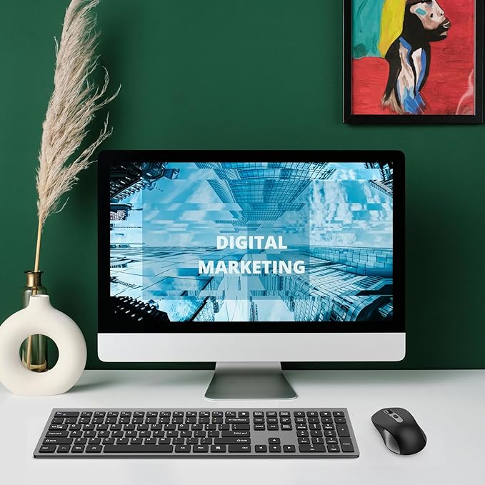 Wireless Mouse and Keyboard Combo, Full-Size Computer Keyboard with Calculator Button, 2400 Dpi Ergonomic Mouse, Ultra-Thin Cordless USB Keyboard and Mouse Set for Laptop Windows Mac - Black Gray