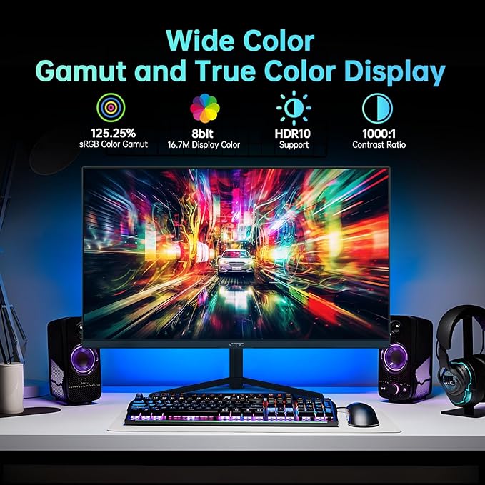 KTC 24 inch Monitor, Fast IPS 1080p 144Hz 165Hz 1ms, 125.25% sRGB, HDR, Borderless Gaming Monitor PC Monitor, FreeSync Premium & G-Sync, HDMI 2.0x2, DP1.4x2, Vesa Support, Eye Care for Gamers