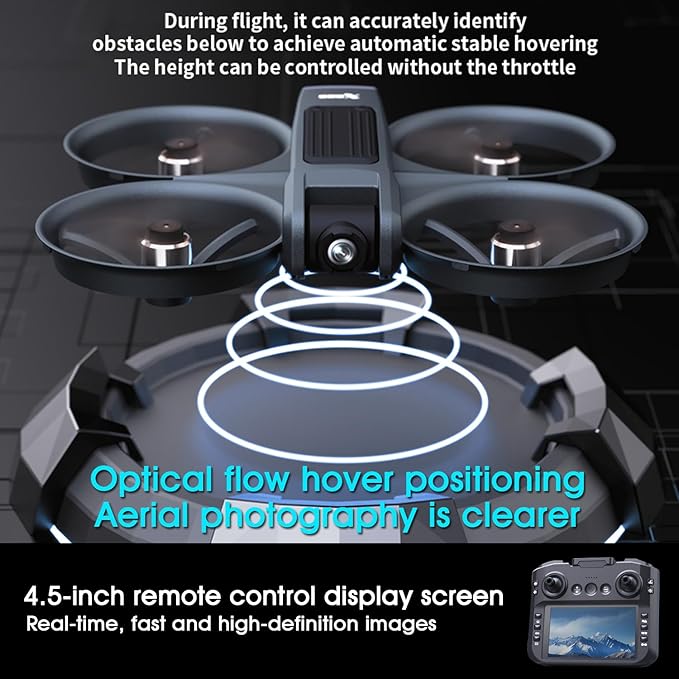 4.5-Inch Screen Remote Control Drone with Dual Cameras | Brushless Motor, 40-Min Flight, Foldable Quadcopter, Optical Flow Positioning, Wind Resistance