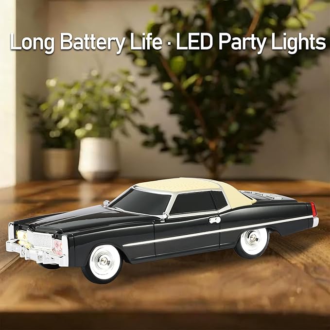American Retro car Bluetooth Speaker, Mobile Wheel Retro car Model, HD Stereo, TWS Pairing, LED Ambient Light, Type-C Portable Charging, Home, Party, Camping Desktop Decoration (Black)