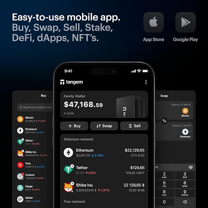 TANGEM Wallet Pack of 3 - Secure Crypto Wallet - Trusted Cold Storage for Bitcoin, Ethereum, NFT's & More Coins - 100% Offline Hardware
