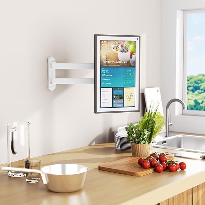 WALI Wall Mount for Echo Show 21, Echo Show 15, Adjustable Wall Mounting Bracket with Heavy Duty 15” Extension Arm, Rotate Tilt Swivel for Echo Show 21, Echo Show 15, Holds up to 33lbs, White