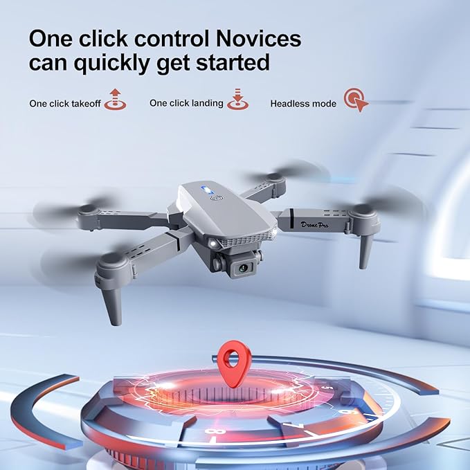 E88 Drone with Screen Controller with SD card, Foldable Mini Drone for Beginners, 2 Batteries, 360° Flips Waypoint Fly, Active Obstacle Avoidance, One Key Take Off/Landing. (2 batteries - Black)