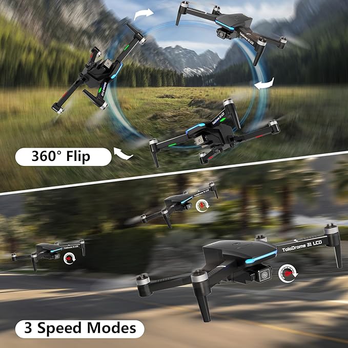 TD31LCD Drone with Camera for Adults, Drones with LCD Screen Remote Control, Real-time Transmission, Brushless Motor, Fine Tuning Function, Headless Mode, Foldable Drone for Beginners