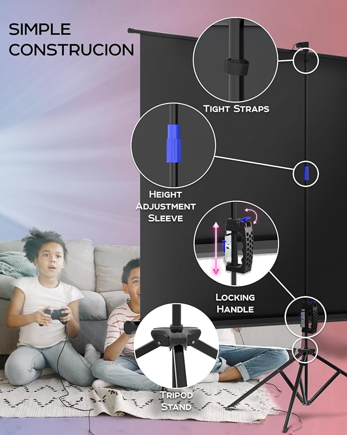 PropVue Projector Screen with Stand 120 inch - Indoor and Outdoor Projection Screen for Movie or Office Presentation - 4:3 HD Premium Wrinkle-Free Tripod Screen