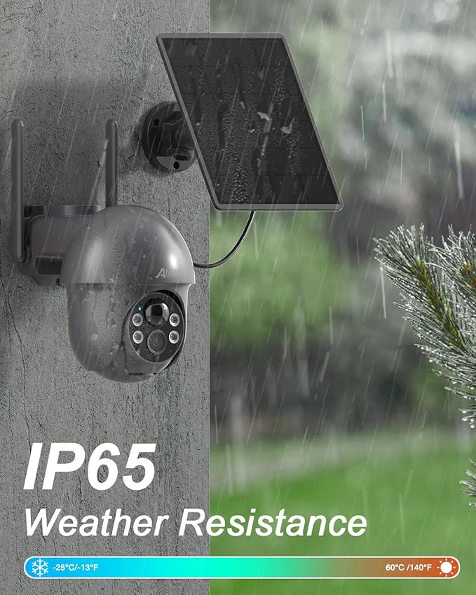 ANRAN 3MP Security Camera Wireless Outdoor, 2K Solar Outdoor Camera with 360° View, Smart Siren, Spotlights, Color Night Vision, PIR Human Detection, Pan Tilt Control, 2-Way Talk, Q01 Grey 2 Packs
