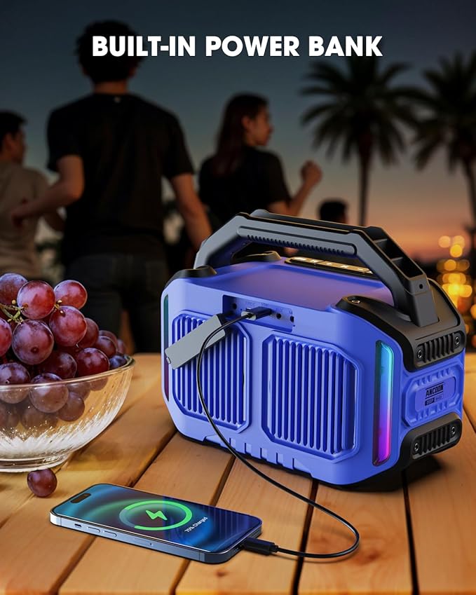 Speakers Bluetooth Wireless: 80W(Peak) Loud Speaker with Bass, 20H Playtime, IPX6 Waterproof, Large Jobsite Speakers for Work, Outdoor, Workshop, Garage, Portable Speaker with TWS (Blue)