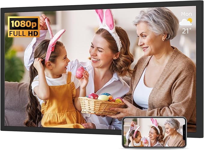 32-Inch FHD 64GB Extra Large Digital Picture Frame - 1920x1080 IPS 1080P Digital Photo Frame, Remote Control, Sync Smartphone Screen, Share Photos Videos via App Email, for Mom Dad