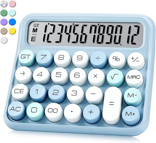 VEWINGL Mechanical Switch Calculator, 12 Digit Large LCD Display and Buttons, Great for Everyday Life and Basic Office Work, with Battery