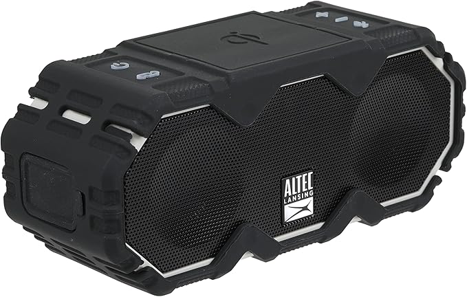 Altec Lansing Mini LifeJacket Jolt Bluetooth Speaker with Qi, Wireless, Waterproof, Portable, Speakers, Loud Volume, Strong Bass, Rich Stereo System, Microphone, 16 Hour Battery, 100 ft Range, Gray