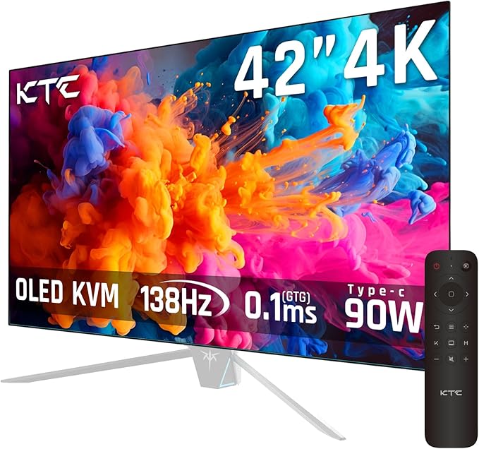 KTC 42 Inch 4K OLED Gaming Monitor, 0.1ms GTG 138Hz, 134% sRGB, 4-Side Frameless, Type-C 90W, Speakers,Remote, Freesync G-Sync, DP/HDMI/USB, VESA, Ultrawide OLED Monitor for Gaming(Without Base)
