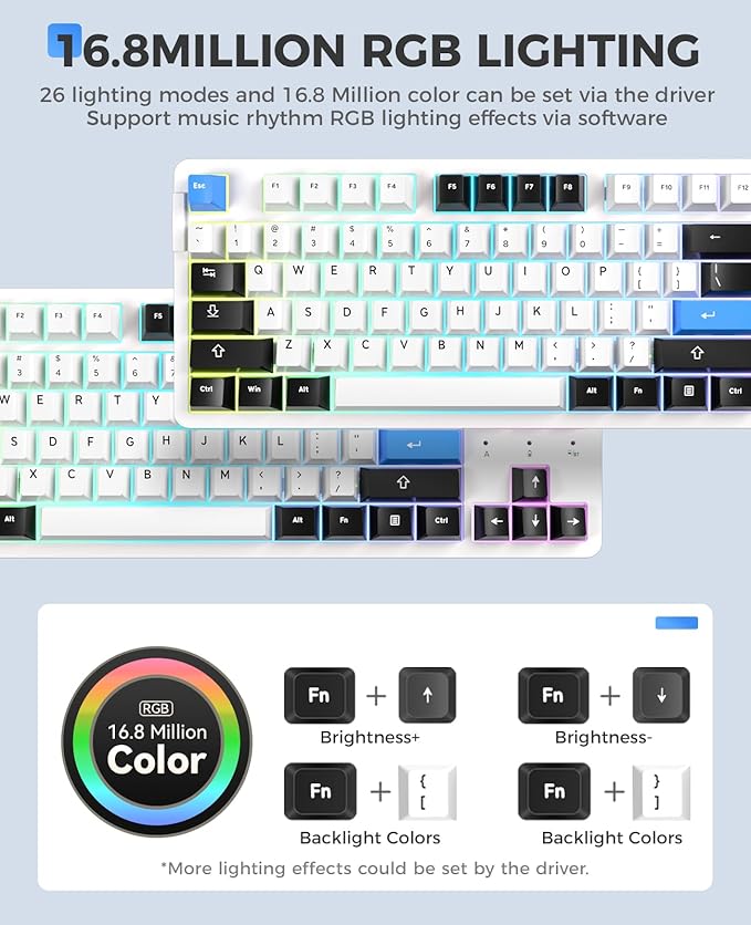 DAREU EK87PRO 80% Wireless Mechanical Keyboard,TKL Tri-Mode RGB Gaming Keyboard with Hot-Swappable South-Facing LEDs Socket,PBT Keycaps,Gasket Mount,6-Layer Padding,Custom Linear Switch for Win/Mac