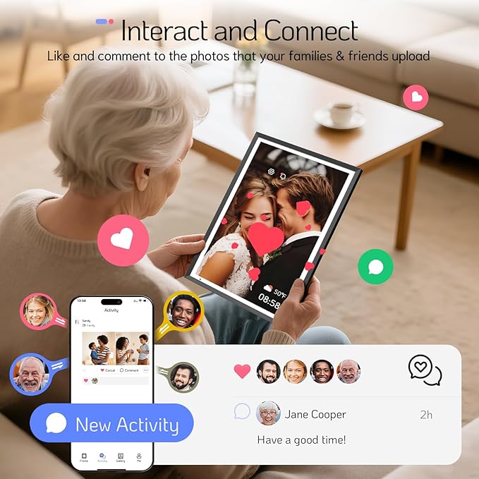 NexFoto 13.5 Inch Touchscreen Digital Picture Frame, 3K Resolution Digital Photo Frame 64GB WiFi, Unboxing Gift Mode, Add Photos from Google Photos, Share Videos, for Friends, Mom, Black