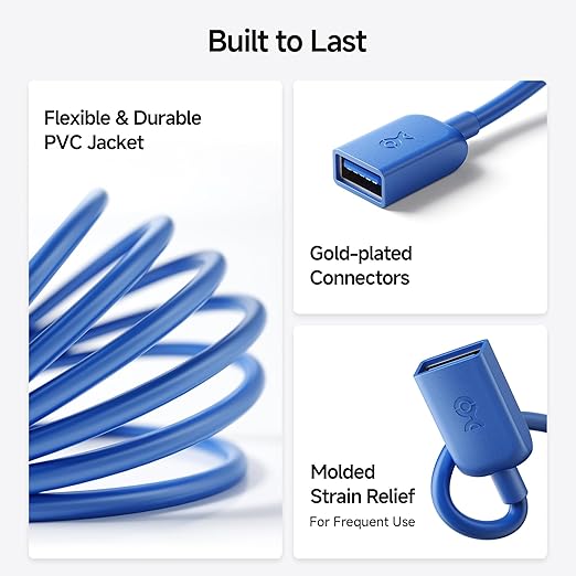 Cable Matters 2-Pack 5Gbps USB Extension Cable - 6ft, USB 3.0 Extension Cable, Male to Female USB3.0 Extender, Compatible with Webcam, VR Headset, Printer, Hard Drive, Blue