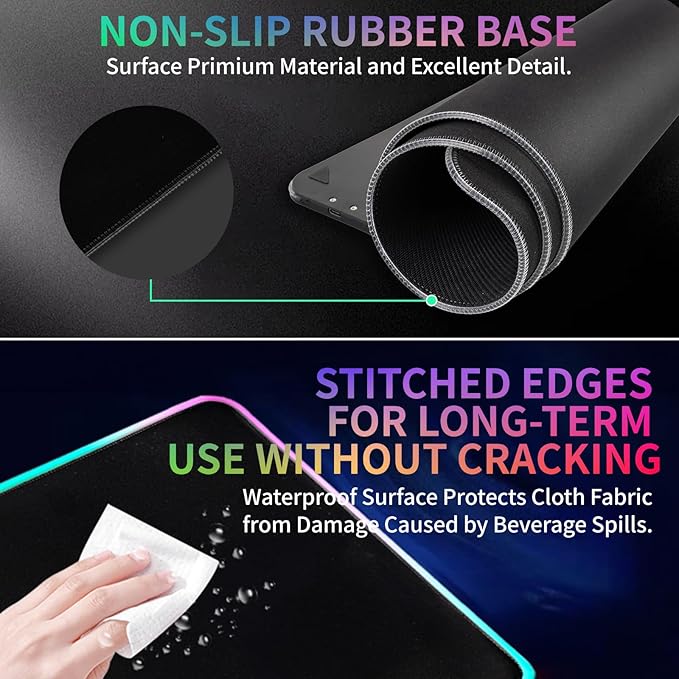 RGB Gaming Mouse Pad with Wireless Charging 15W, LED Mouse Mat 31.5 * 11.8 in, 10 Light Modes Extra Large Mousepad Non-Slip Rubber Base Computer Keyboard Mat for Gaming, MacBook, PC, Laptop, Desk