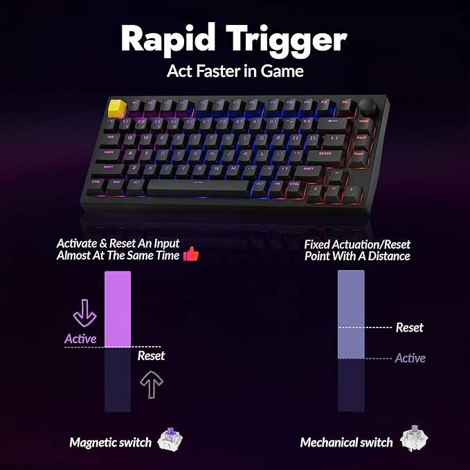 P1 HE 75% Wireless Custom Mechanical Gaming Keyboard with Gateron Double-Rail Magnetic Switches Knob Version, QMK 2.4 GHz Bluetooth 5.2 RGB Backlight Compatible with Mac Windows Linux-Black